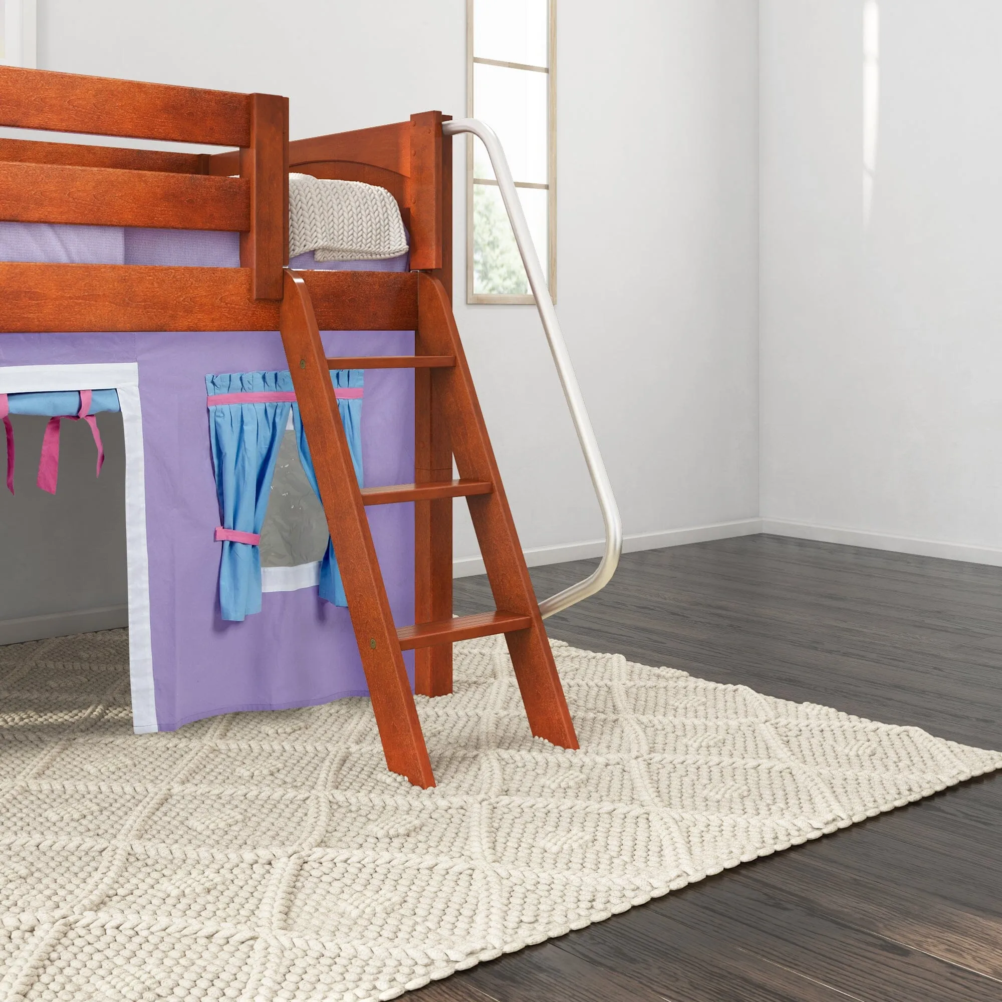 Twin Low Loft Bed with Underbed Curtain and Ladder