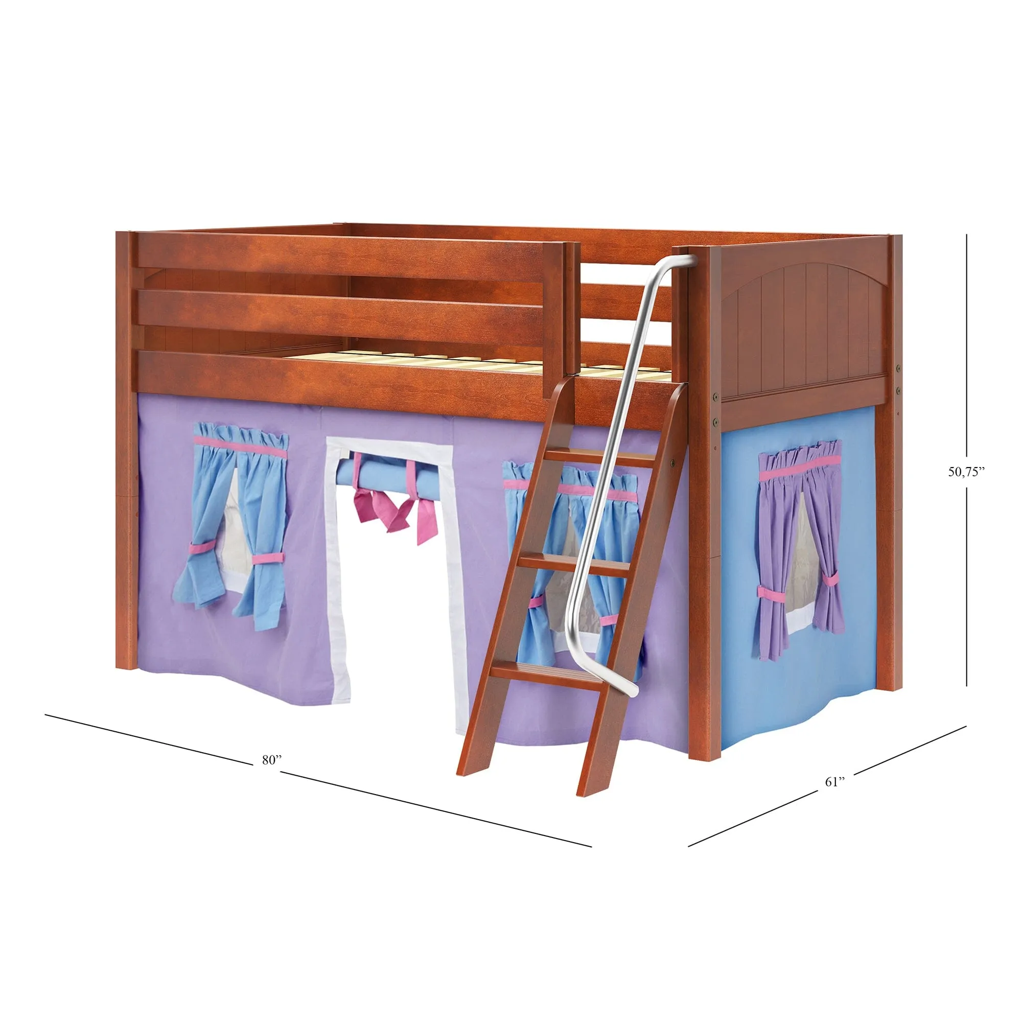 Twin Low Loft Bed with Underbed Curtain and Ladder