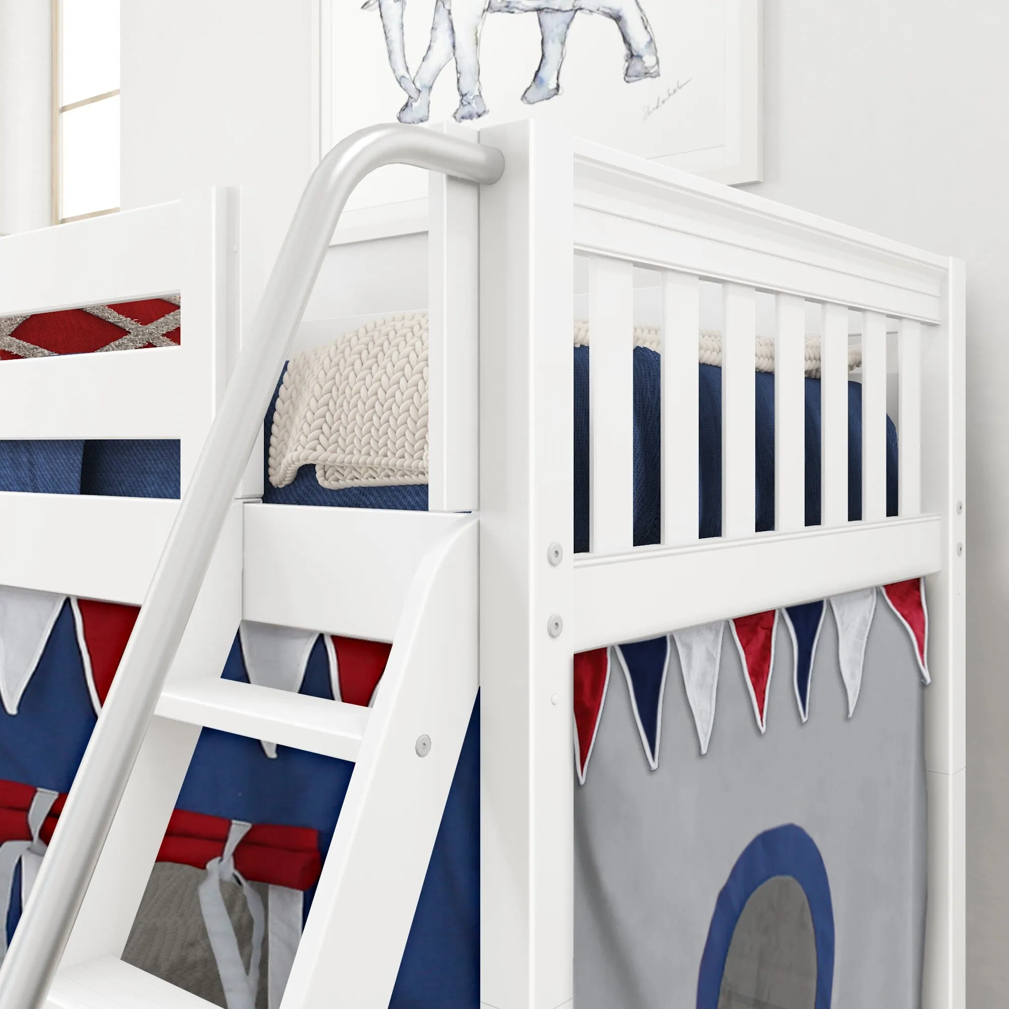 Twin Low Loft Bed with Underbed Curtain and Ladder