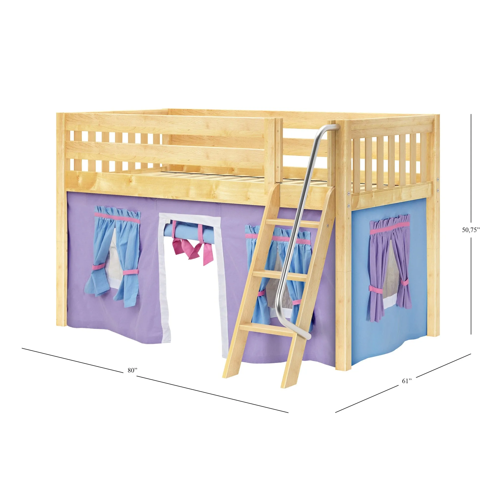 Twin Low Loft Bed with Underbed Curtain and Ladder