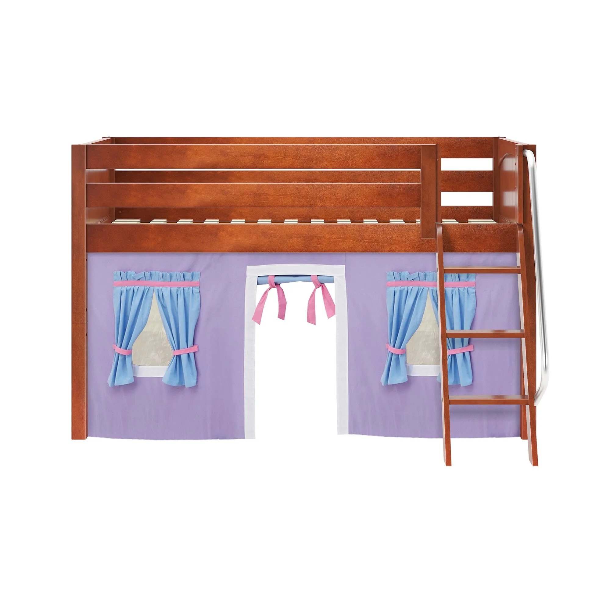 Twin Low Loft Bed with Underbed Curtain and Ladder