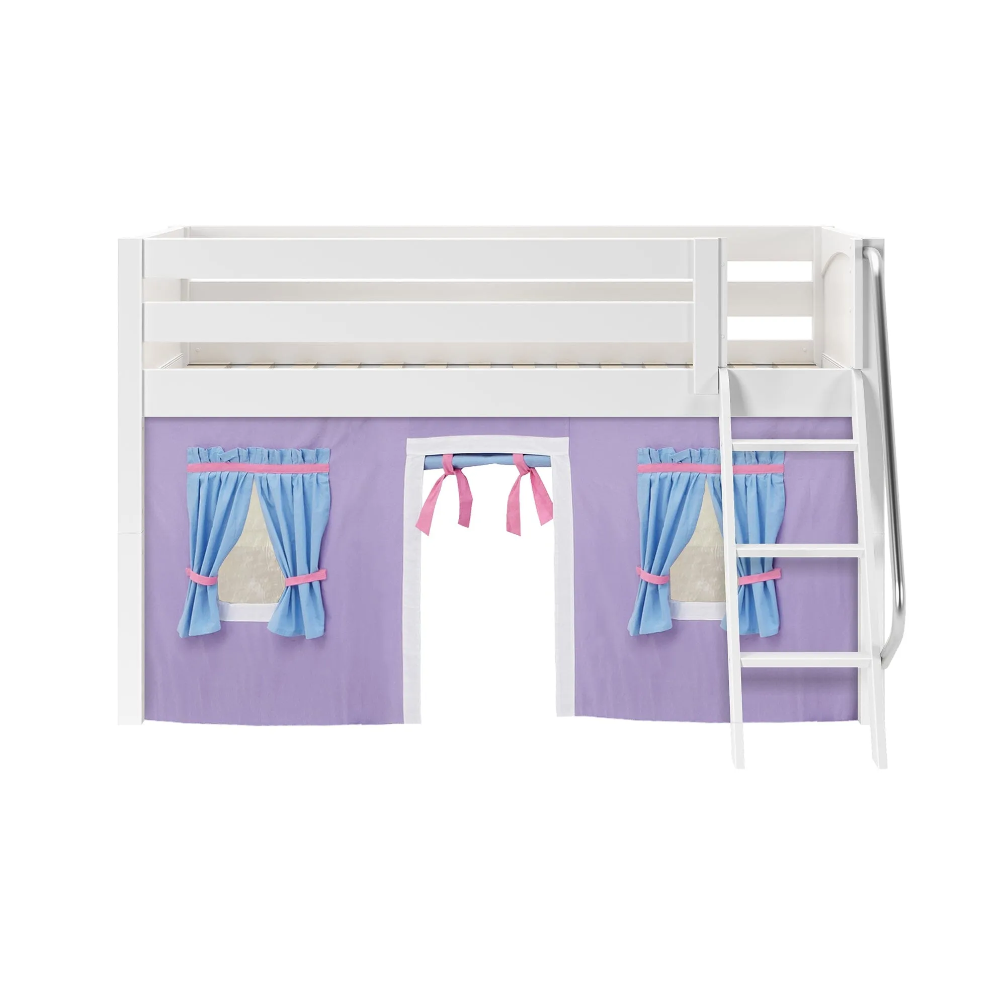 Twin Low Loft Bed with Underbed Curtain and Ladder