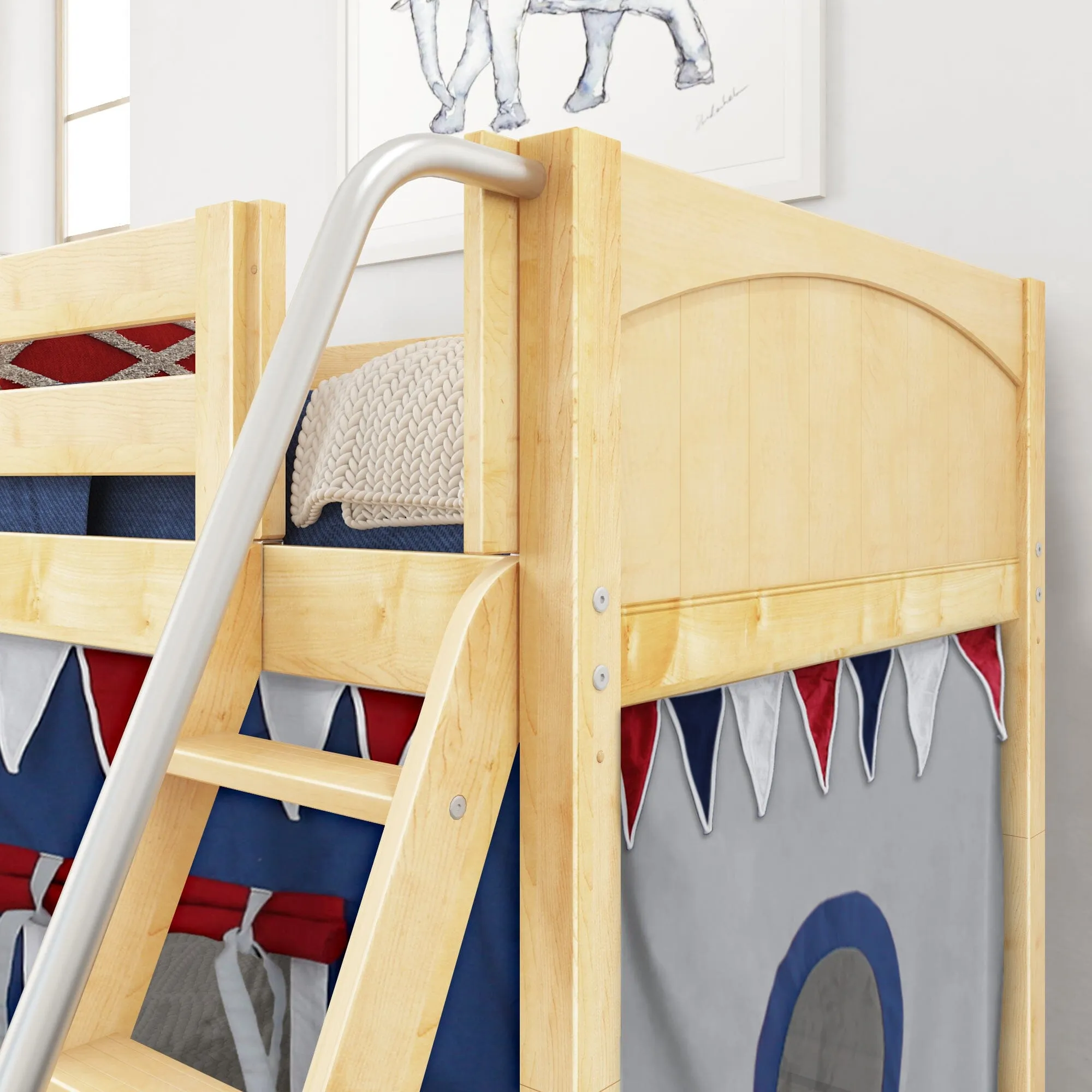 Twin Low Loft Bed with Underbed Curtain and Ladder