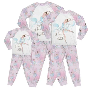 Whimsical Girl Ballet Pink and Blue I Love Ballet Kid Pajamas Set Matching