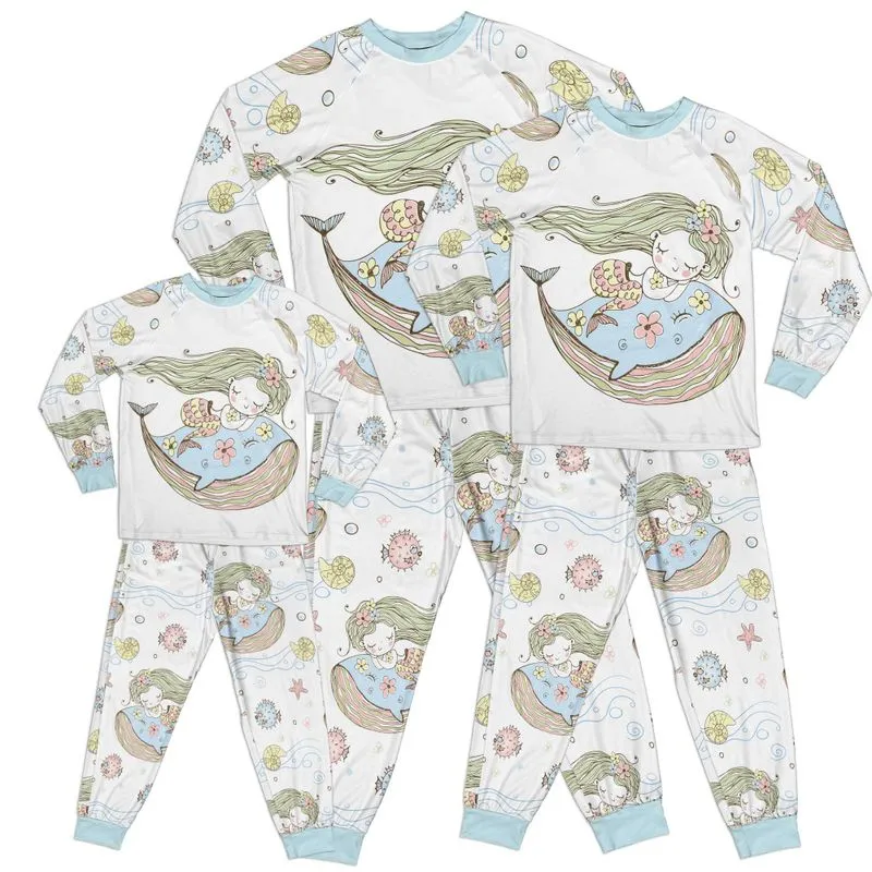 Whimsical Mystical Girl Whale Kid Pajamas Set Matching